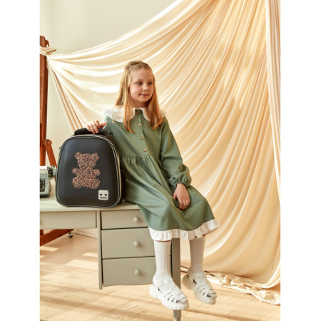 Ранец Комус Класс Basic Медвежонок анатомический чёрный с двумя  отделениями