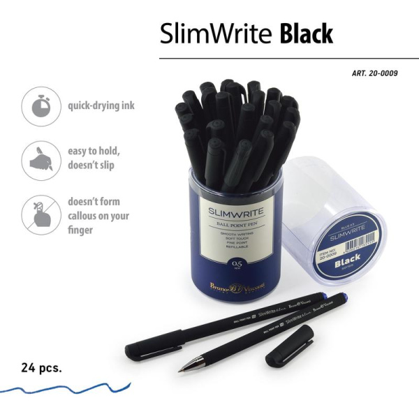 Ручка гелевая неавтоматическая Bruno Visconti SlimWrite Black синяя (толщина линии 0.4 мм)
