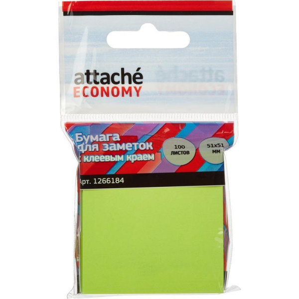 Стикеры Attache Economy 51x51 мм неоновый зеленый (1 блок, 100 листов)