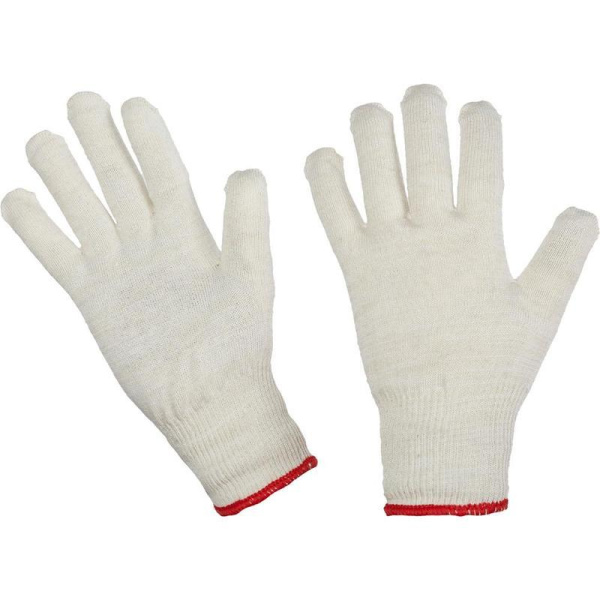 Перчатки рабочие трикотажные без покрытия (класс вязки 13, 38 г, 10 пар  в упаковке, ручной оверлок)