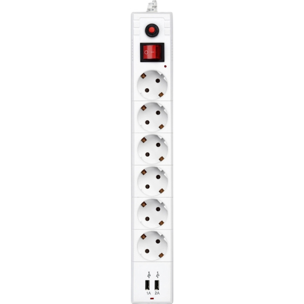 Сетевой фильтр Buro BU-SP1.8 на 6 розеток + 2 USB 1,8 м (992309)