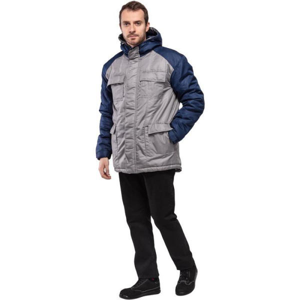 Куртка рабочая зимняя мужская з41-КУ серая/темно-синяя (размер 44-46,  рост 182-188)