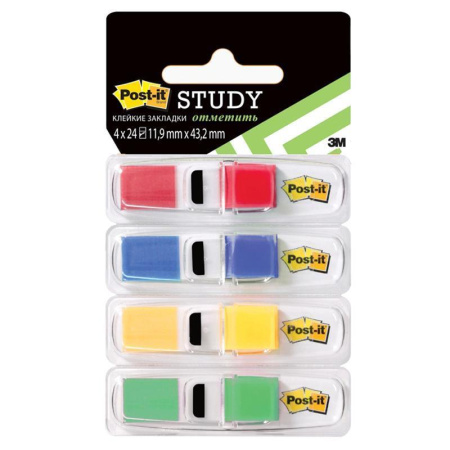 Клейкие закладки Post-it пластиковые 4 цвета по 24 листа 11.9х43.2 мм в диспенсерах