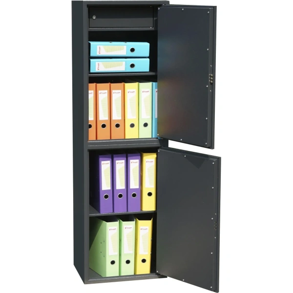 Шкаф металлический (архивный) для документов Комус Мебель TSL-150/2M  (тёмно-серый, 460х340х1500 мм)