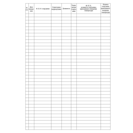 Журнал регистрации измерения температуры сотрудников (96 листов, скрепка, обложка картон)