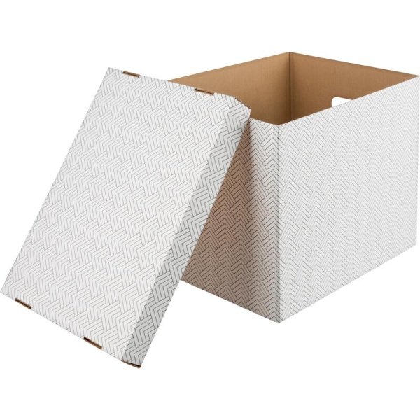 Короб для хранения микрогофрокартон Attache Графит 390х320х290 мм с  крышкой  белый (3 штуки в упаковке)