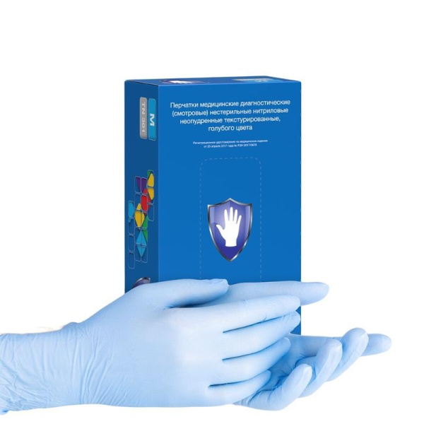 Перчатки медицинские смотровые нитриловые Safe and Care нестерильные  неопудренные голубые размер M (200 штук в упаковке)