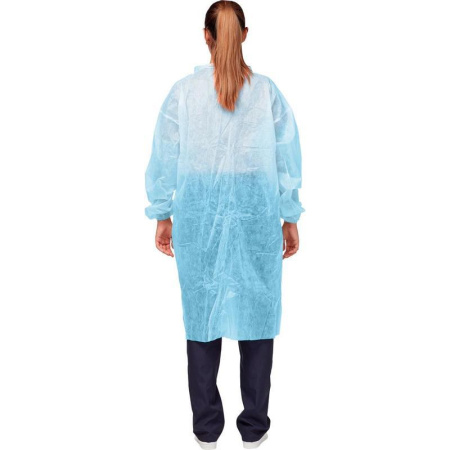 Халат одноразовый на кнопках голубой (размер 52-54, XL, 10 штук в  упаковке)