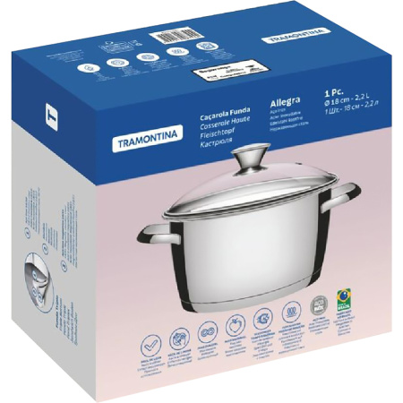 Кастрюля Tramontina Allegra 2.2 л нержавеющая сталь с крышкой