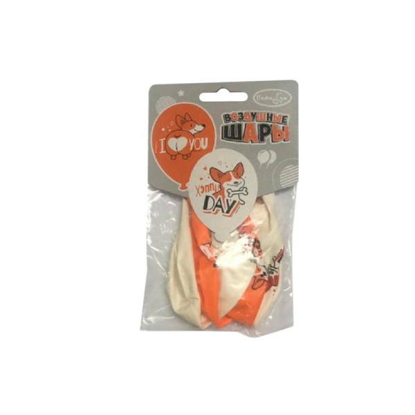 Шары надувные Пати Бум White&Orange Корги 30 см (5 штук в  упаковке)