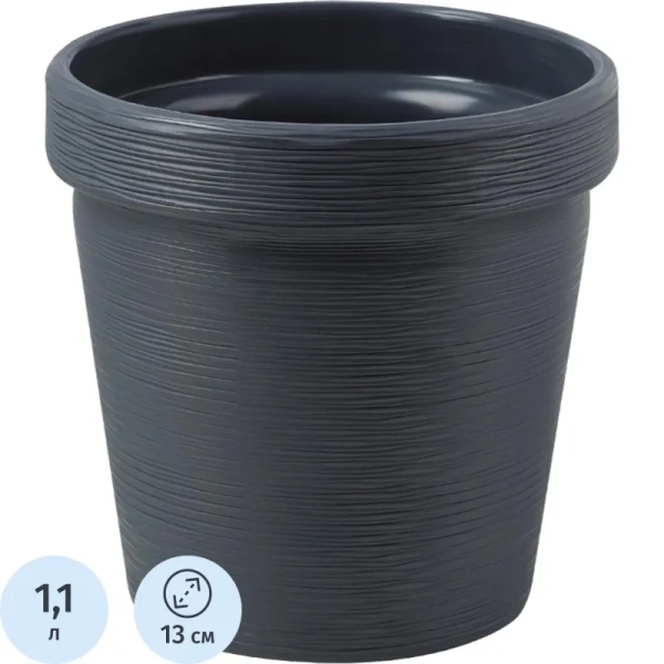 Кашпо La decoro Терра 1.1 л с внутренней вставкой 0.8 л антрацит  (12.8x13 см)