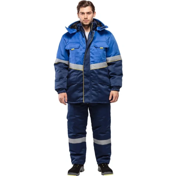Куртка рабочая зимняя мужская з43-КУ с СОП васильковая/синяя из ткани  твил (размер 52-54, рост 158-164)