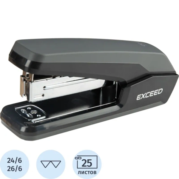 Степлер Deli Exceed E0464BLACK до 25 листов черный (скобы № 24/6, 26/6)