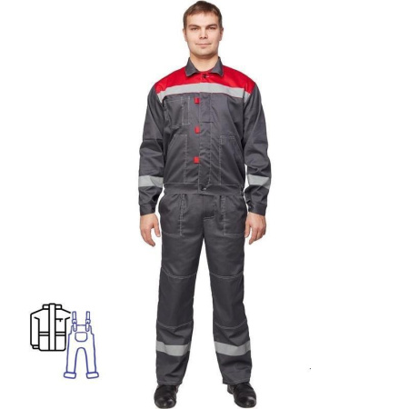 Костюм рабочий летний мужской л20-КПК с СОП серый/красный (размер 64-66, рост 182-188)