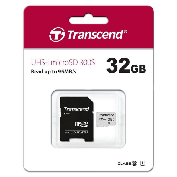 Карта памяти Transcend micro SDHC 32 Gb Class 10 (TS32GUSD300S-A)