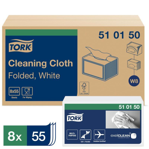 Салфетки хозяйственные материал Tork 510150 белый (55 листов в упаковке)