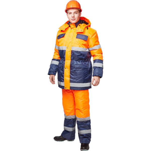 Костюм сигнальный рабочий зимний мужской Спектр-2-КПК с СОП куртка и  полукомбинезон (размер 56-58, рост 170-176)
