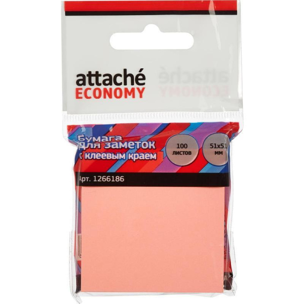 Стикеры Attache Economy 51x51 мм неоновый розовый (1 блок, 100 листов)