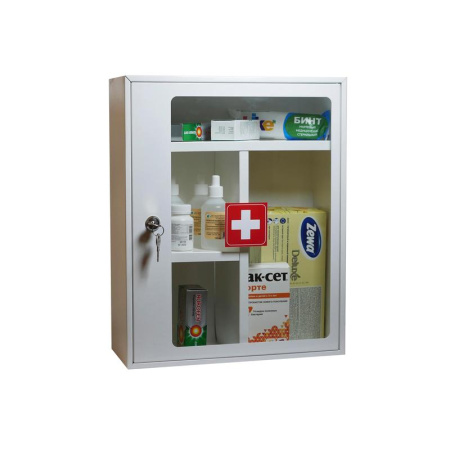 Аптечка металлическая Klesto G45/2 со стеклянной дверцей (без наполнения, 360x150x450 мм)