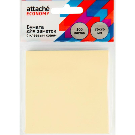 Стикеры Attache Economy 76x76 мм пастельный желтый (1 блок, 100 листов)