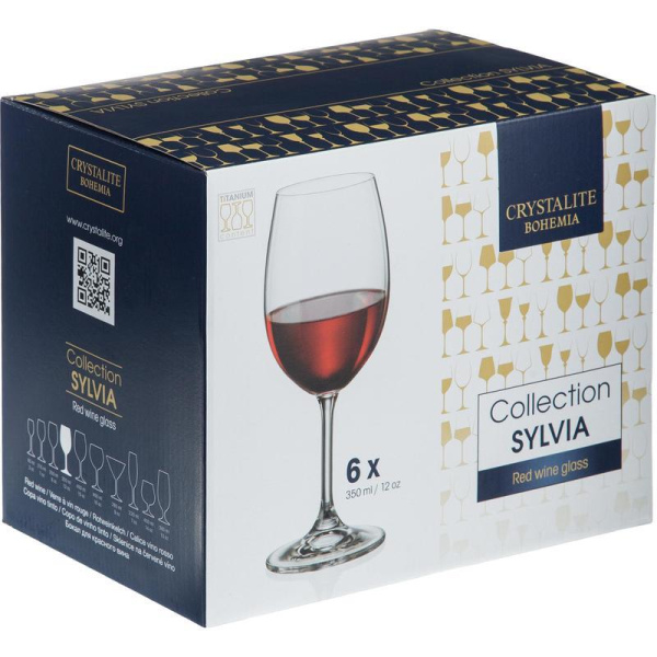 Набор бокалов для вина Crystal Bohemia Sylvia стеклянные 350 мл (6 штук  в упаковке)