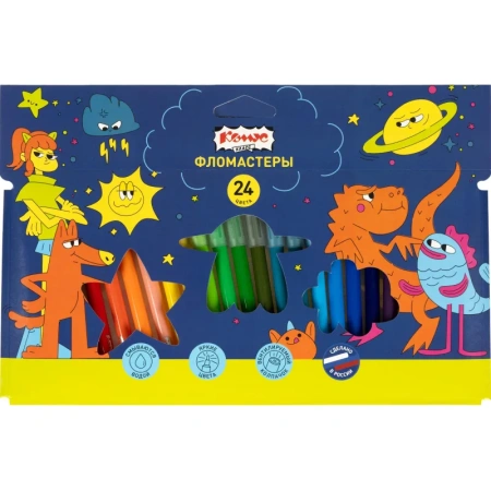 Фломастеры Комус Класс Максики 24 цвета с вентилируемыми колпачками  смываемые