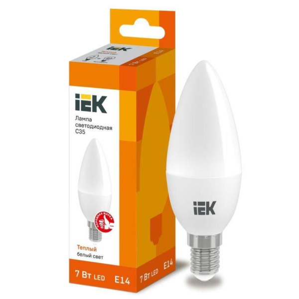 Лампа светодиодная IEK Eco C 7Вт E14 3000К 630Лм 230В  LLE-C35-7-230-30-E14