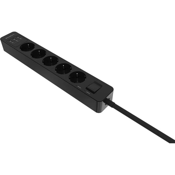 Сетевой фильтр Harper UCH-560 на 5 розеток + 3 USB 3 метра черный  (H00003013)