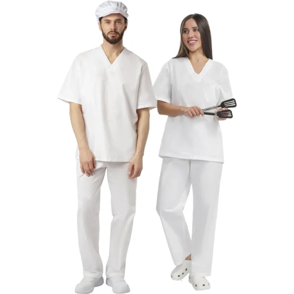 Костюм пекаря у05-КБР (КР) белый бязь с коротким рукавом (142 г/кв.м,  размер 44-46, рост 158-164)