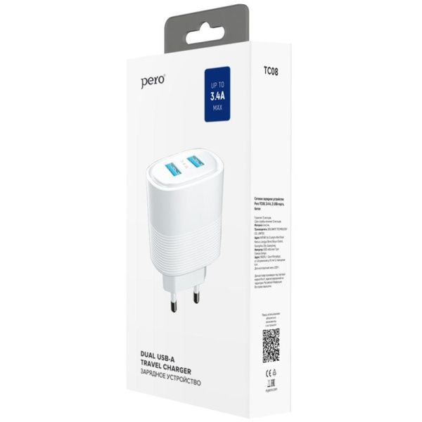 Зарядное устройство Pero TC08 USB 15.7 Вт (4603768350859)