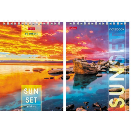 Блокнот Hatber Прекрасные закаты А5 80 листов в ассортименте в клетку на  спирали (146х211 мм)
