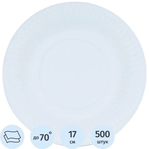 Тарелка одноразовая бумажная 170 мм белая 500 штук в упаковке НМ-190 Тарелка одноразовая бумажная 170 мм белая 500 штук в упаковке НМ-190