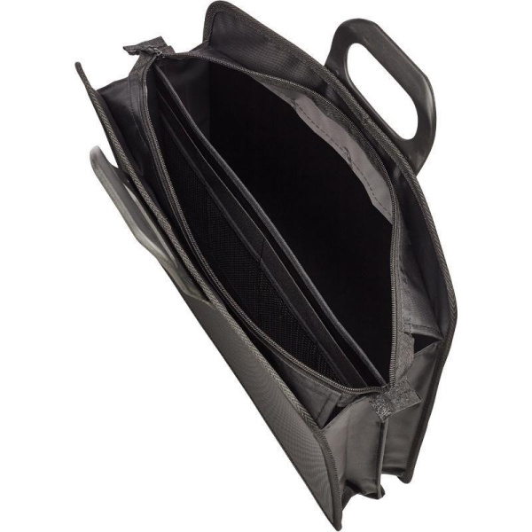 Папка-портфель пластиковая А4+ черная (390x320 мм, 4 отделения, усиленная ручка)