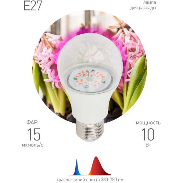 Фитолампа Эра FITO-10W-RB-E27-K красно-синего спектра 10 Вт E27