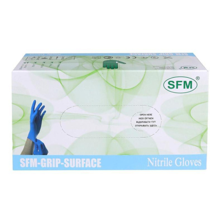Перчатки медицинские смотровые нитриловые SFM нестерильные неопудренные голубые размер XL (200 штук в упаковке)