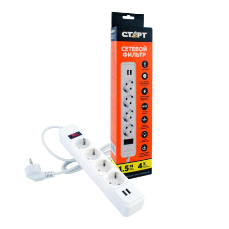 Сетевой фильтр Старт на 4 розетки 1.5 метра