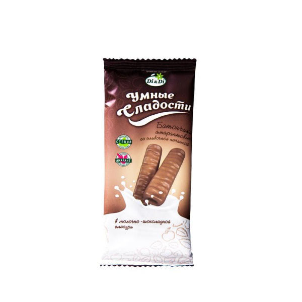 Батончик Умные сладости Di&Di в молочно-шоколадной глазури со  сливочной начинкой (20 батончиков по 20 г)