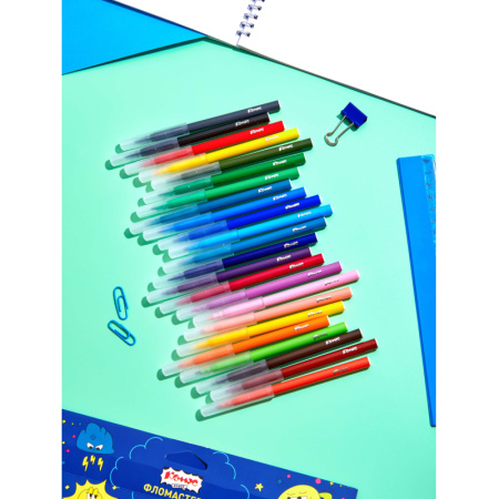 Фломастеры Комус Класс Максики 24 цвета с вентилируемыми колпачками  смываемые
