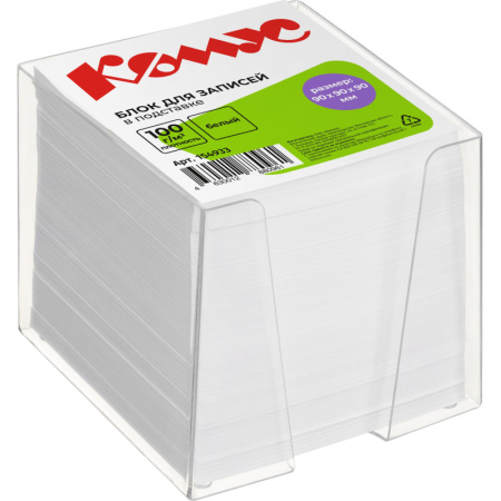 Блок для записей 90x90x90 мм в боксе белый Комус (плотность 100 г/кв.м)