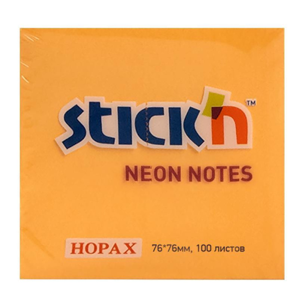 Стикеры Hopax Stick'n 76x76 мм неоновые оранжевые (1 блок, 100 листов)