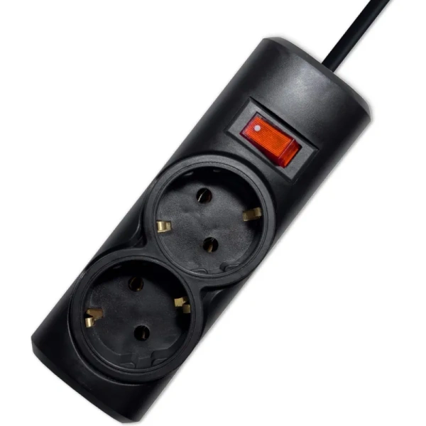 Сетевой фильтр Progix PG235 на 2 розетки 2 метра с заземлением и  выключателем чёрный