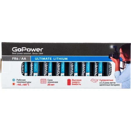 Батарейка AA пальчиковая GoPower (10 штук в упаковке)