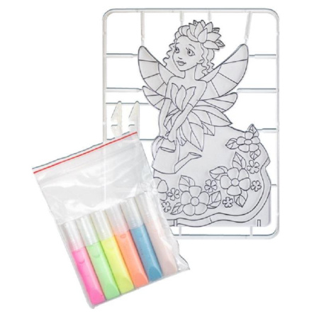 Витражные краски Луч Цветочная фея 6 цветов (с трафаретом)