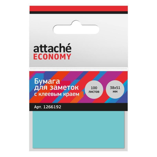 Стикеры Attache Economy 38x51 мм неоновый синий (1 блок, 100 листов)