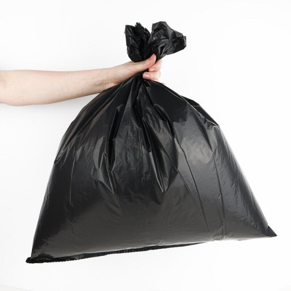 Мешки для мусора на 60 л черные (ПНД, 12 мкм, в рулоне 30 штук, 60х70  см)