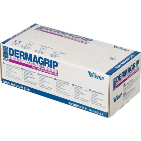 Перчатки медицинские смотровые латексные Dermagrip High Risk нестерильные неопудренные размер M (50 штук в упаковке)