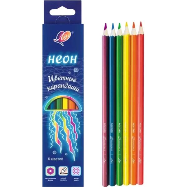 Карандаши цветные Луч Фантазия 6 карандашей 6 цветов шестигранные  (неоновые)