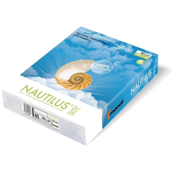 Бумага для офисной техники Nautilus Super White Recycled (А4, марка A+, 80 г/кв.м, 500 листов)