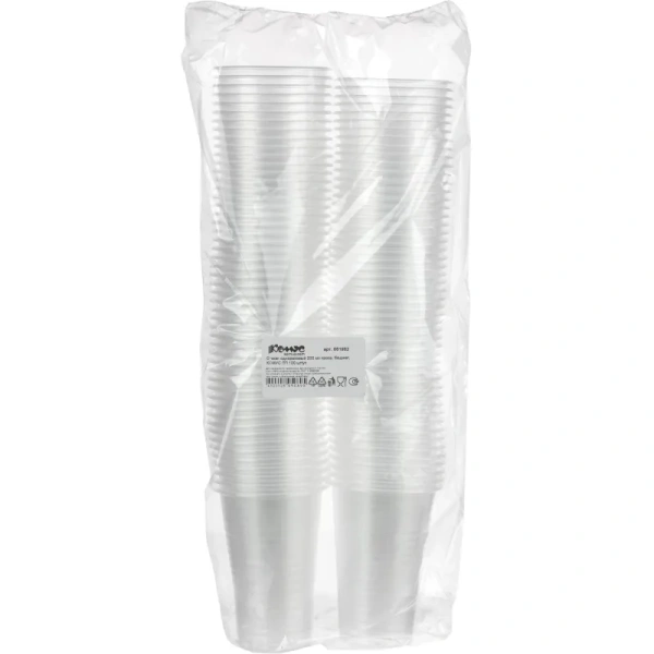 Стакан одноразовый пластиковый 200 мл прозрачный 100 штук в упаковке Комус Бюджет