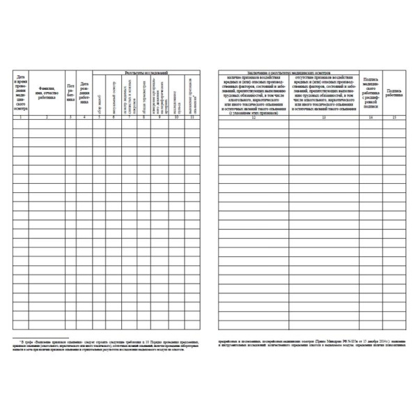 Журнал регистрации предсменных, предрейсовых и послесменных,  послерейсовых медицинских осмотров (32 листа, скрепка, обложка офсет)